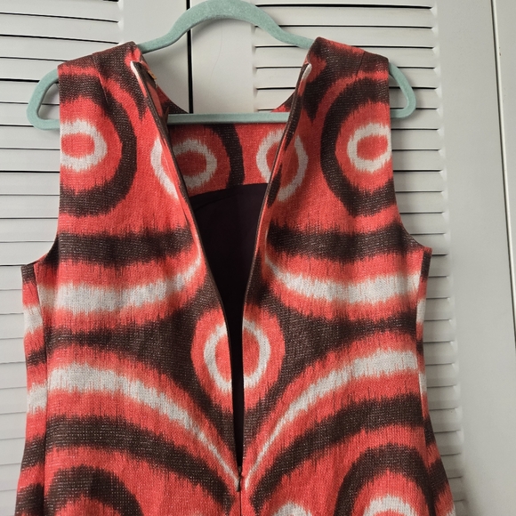 TORY BURCH Linen Shift Women Dress Coral Brown Metallic Geometric Size 12 #215 - Picture 4 of 9